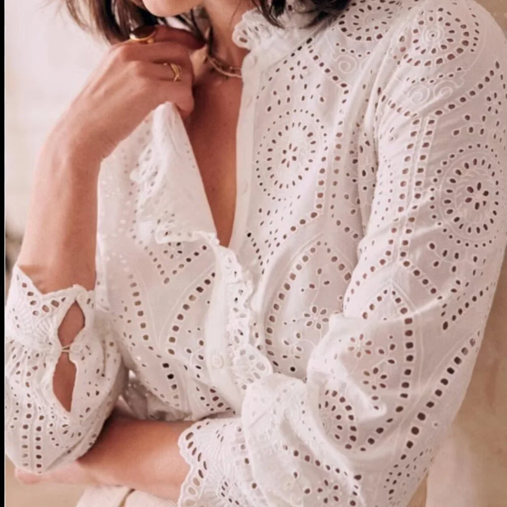 Sezane Chlo Shirt - Embroidered Ecru - Picture 2 of 4